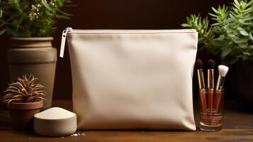 White pouch for makeup mock up. photo