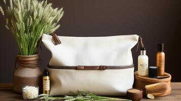 White pouch for makeup mock up. photo