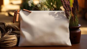 White pouch for makeup mock up. photo