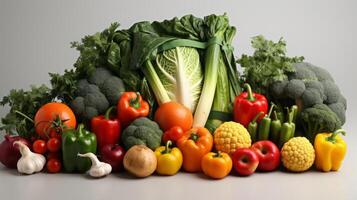 large bag of vegetables with different fruits and vegetables on white background. AI Generated photo