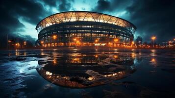 estadio a noche en noche. ai generado foto