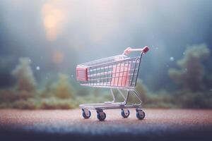 shopping cart on studio free background. photo