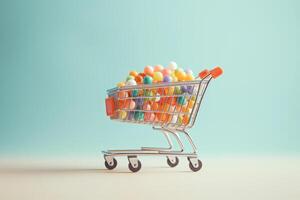 shopping cart on studio free background. photo