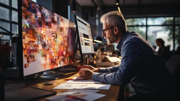 un diseñador es dibujo un sitio web diseño en un chatarra de papel. ai generado foto