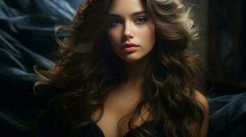 A beautiful woman with long hair like silk. AI Generated photo