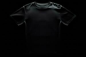 negro camiseta aislado en negro antecedentes. ai generado foto