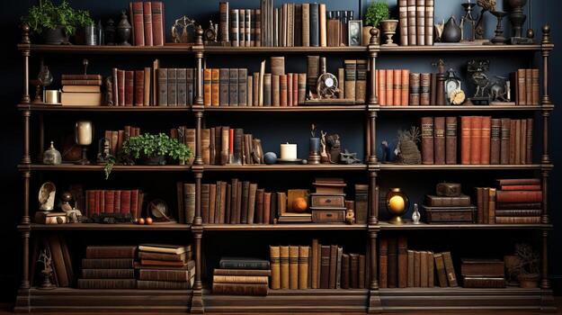 un libro estante con libros. ai generado foto