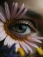 close up eye make up spring flowers. AI Generated photo