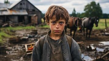 child in A horse ranch with a house. photo