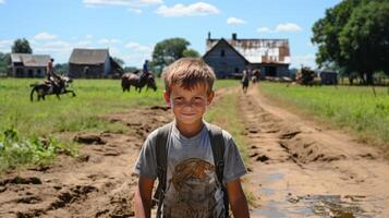 child in A horse ranch with a house. photo