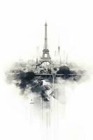 double exposure mid century modern Istanbul city, Bosporus bridge, and Paris city Eiffel tower together. AI Generated photo