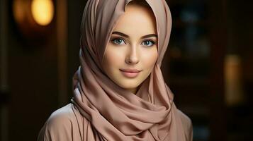 Gorgeous Muslim woman smile. AI Generated photo