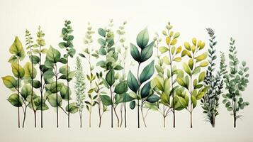 Lush green plants boho colors watercolor. photo