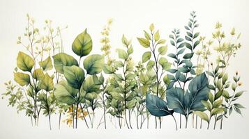 Lush green plants boho colors watercolor. photo