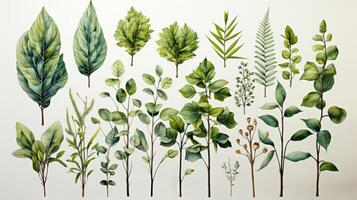 Lush green plants boho colors watercolor. photo