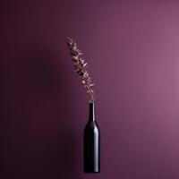 Modern minimalist wine bottle design, flowers exotic, vivid color background. photo