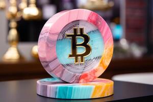pastel vivid color bitcoin made of marble . photo