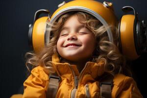 portrait of little child girl in an astronaut costume. AI Generated photo