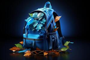 school backpack with pencils and leaves. photo