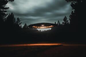 landing of the Unknown Flying Object. AI Generated photo