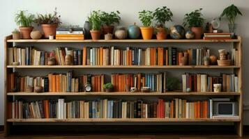 A book shelf with books. AI Generated photo