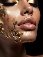 chic woman liquid make up gold. AI Generated photo