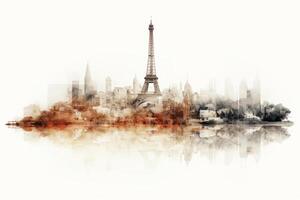 double exposure mid century modern Istanbul city, Bosporus bridge, and Paris city Eiffel tower together. AI Generated photo