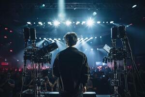 influencer at youtube live, crypto concept, light, minimalistic. photo