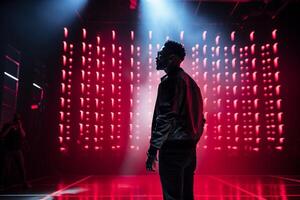 influencer at youtube live, crypto concept, light, minimalistic. photo