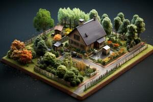 isometric eco farm miniature. AI Generated photo