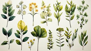 Lush green plants boho colors watercolor. photo