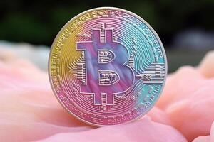 pastel vivid color bitcoin made of marble . photo