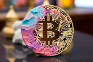 pastel vivid color bitcoin made of marble . AI Generated photo