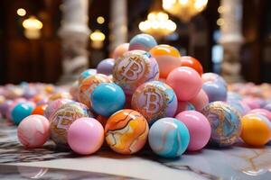 pastel vivid color bitcoin made of marble . photo