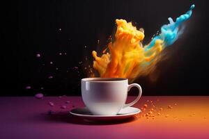 Rainbow explosion in the coffee cup,. photo
