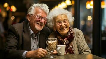 sweet senior couple eating ice cream AI Generated photo