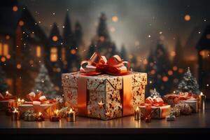 A Christmas-themed digital illustration of a present box. AI Generated photo