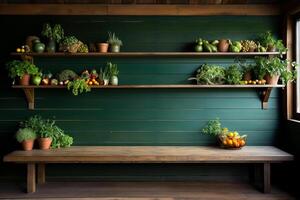 big empty green blackboard on a wall in the agriculture storage. photo