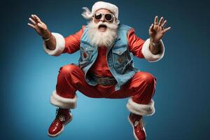 funky fat crazy Santa Claus with big abdomen beard dance x-mas Christmas holly party club wear. AI Generated photo