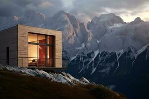 modern style architecture of chic minimalist tiny wooden house. AI Generated photo