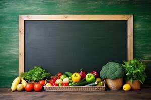 big empty green blackboard on a wall in the agriculture storage. photo