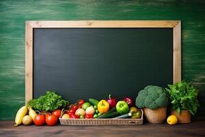 big empty green blackboard on a wall in the agriculture storage. AI Generated photo