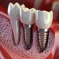 Dental implantation teeth with implant screw. AI Generated photo