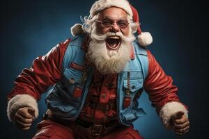 funky fat crazy Santa Claus with big abdomen beard dance x-mas Christmas holly party club wear. AI Generated photo