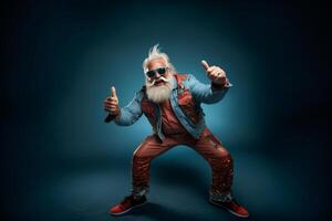 funky fat crazy Santa Claus with big abdomen beard dance x-mas Christmas holly party club wear. AI Generated photo