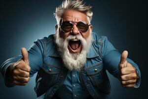 funky fat crazy Santa Claus with big abdomen beard dance x-mas Christmas holly party club wear. AI Generated photo