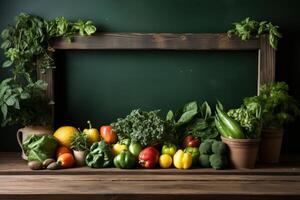 big empty green blackboard on a wall in the agriculture storage. photo
