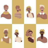 Set of avatars icons of people faces. Diversity characters for social media, user profile, app design, websites. Cartoon vector illustration of men and women.