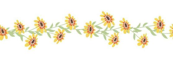 Rudbeckia chamomile horizontal border seamless pattern vector