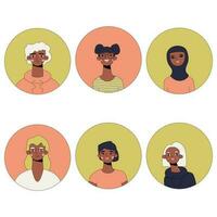 Set of avatars icons of people faces. Diversity characters for social media, user profile, app design, websites. Cartoon vector illustration of men and women.